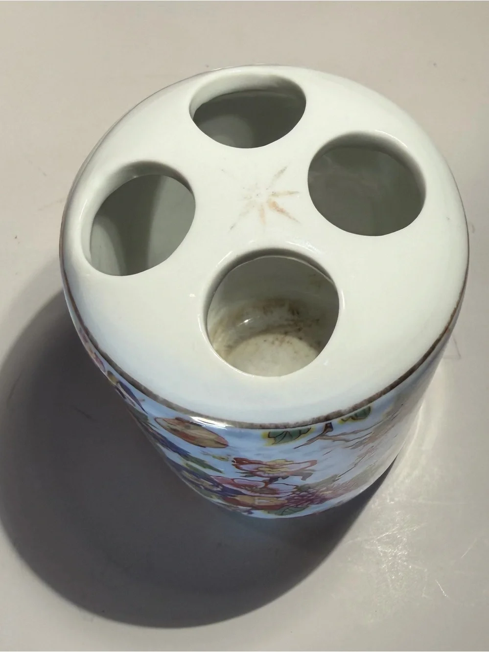 Vintage Formalities Toothbrush Holder Hand-painted Floral with Gold Accents